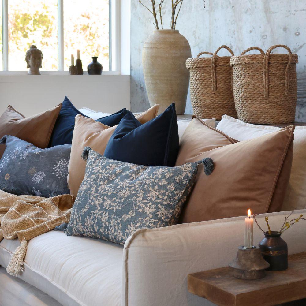 Tasseled Cushion in Midnight and Sand