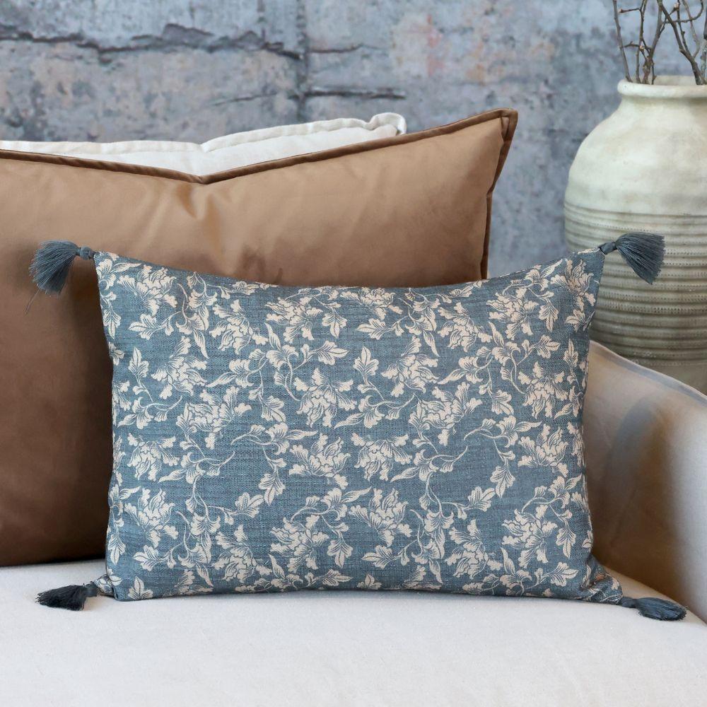 Tasseled Cushion in Midnight and Sand
